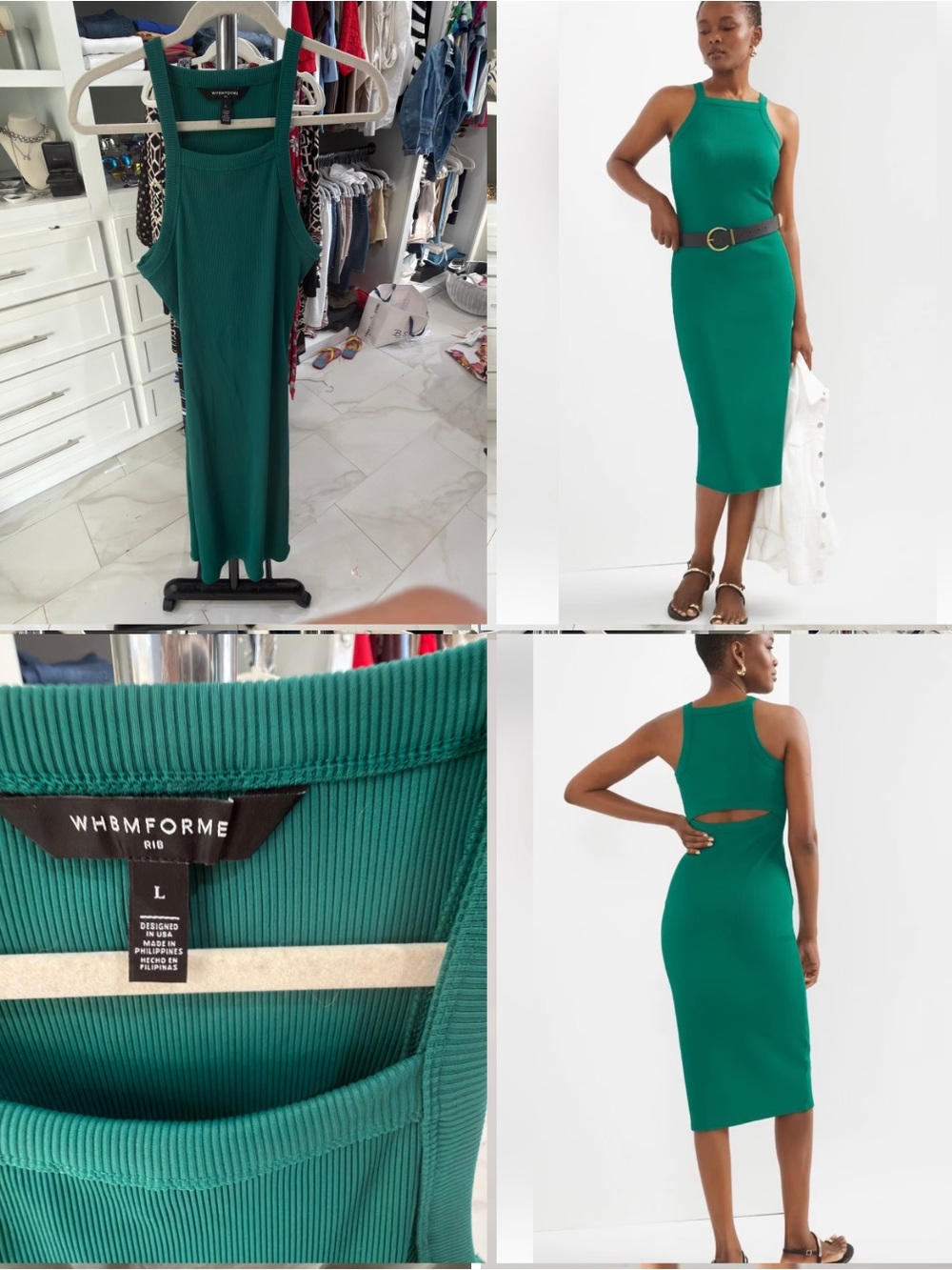 White House Black Market Emerald Ribbed Midi Tank Dress